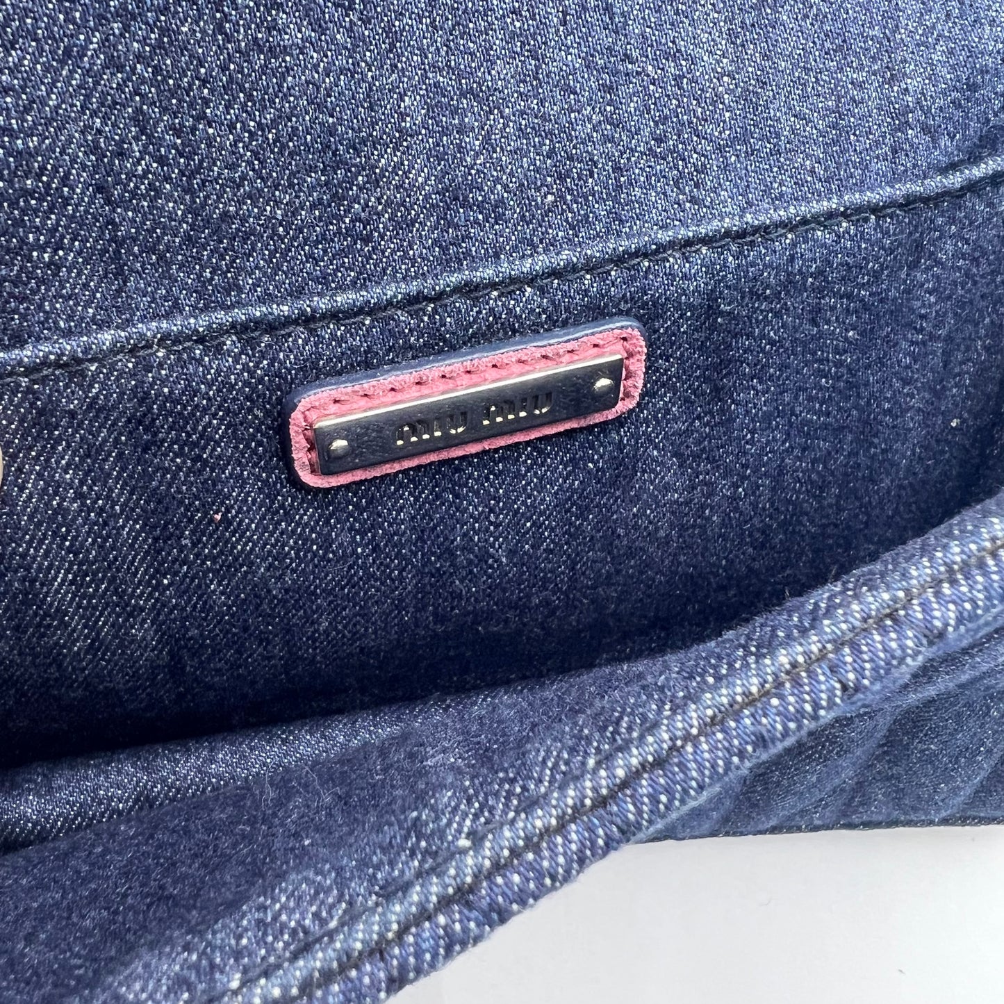 Denim Madras Crystal Buckle Bag Navy/Pink