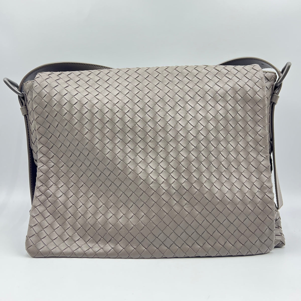 Intrecciato Leather Messenger Bag Grey — view 1 of 8 Intrecciato Leather Messenger Bag Grey, view 1 of 8