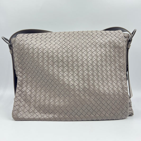 Intrecciato Leather Messenger Bag Grey