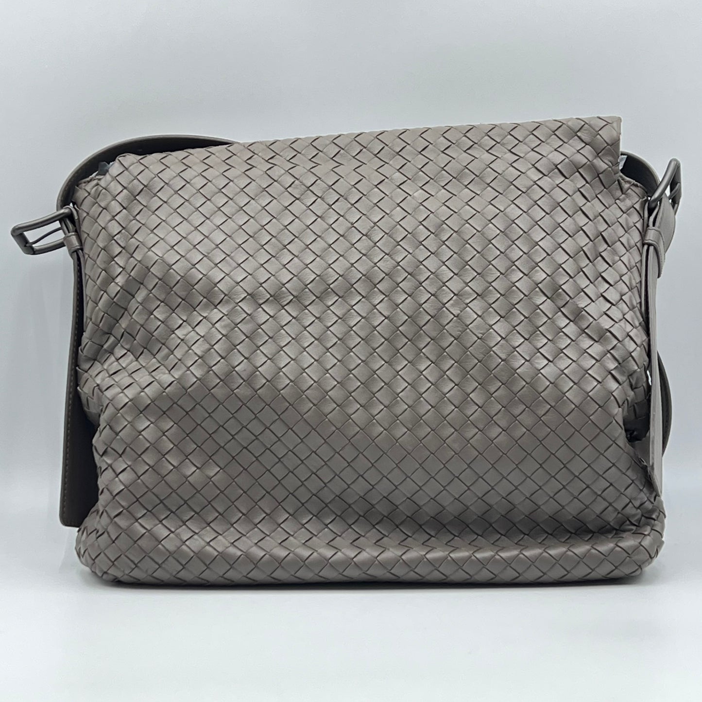 Intrecciato Leather Messenger Bag Grey