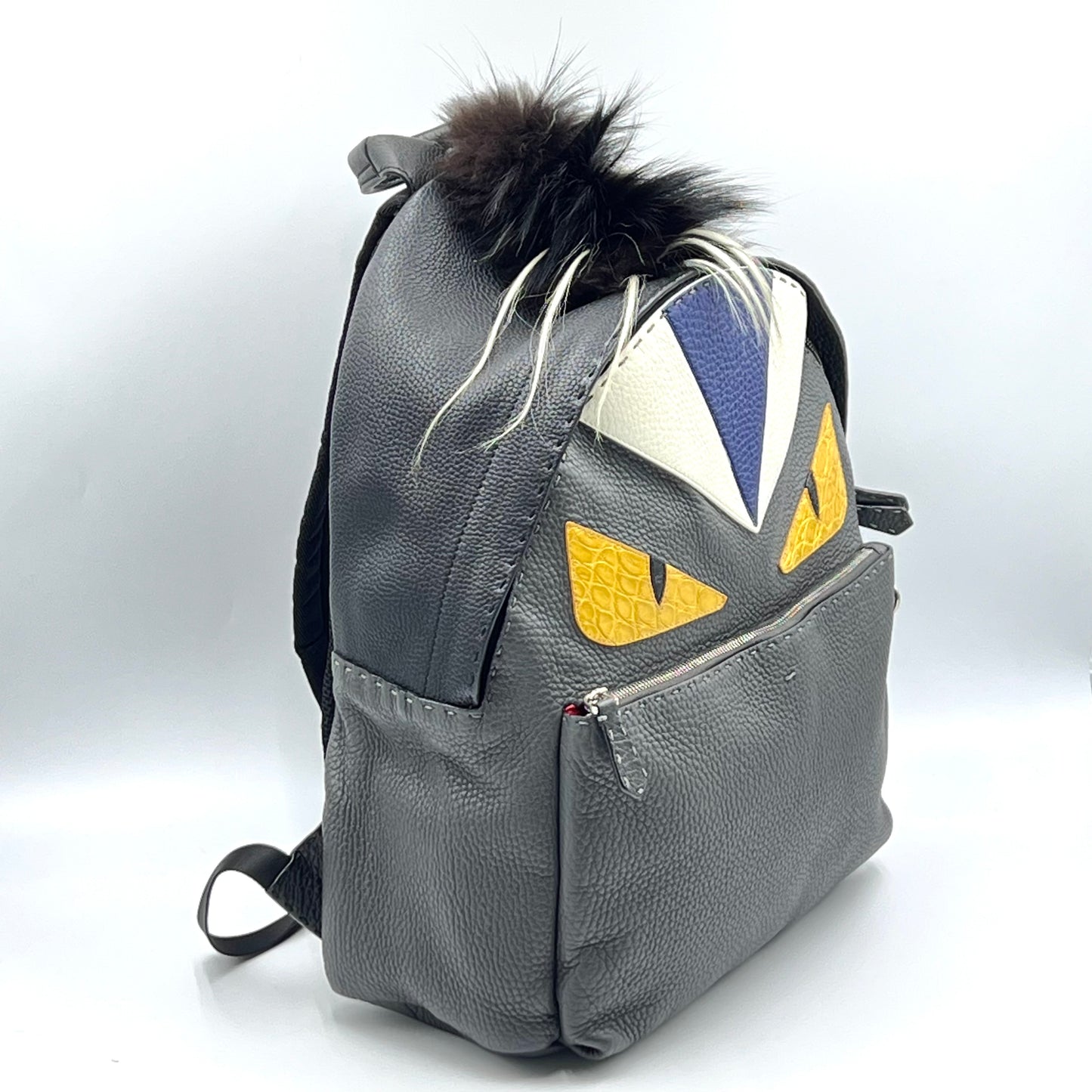 Monster Backpack With Mohawk Fur Crest Gray/Black