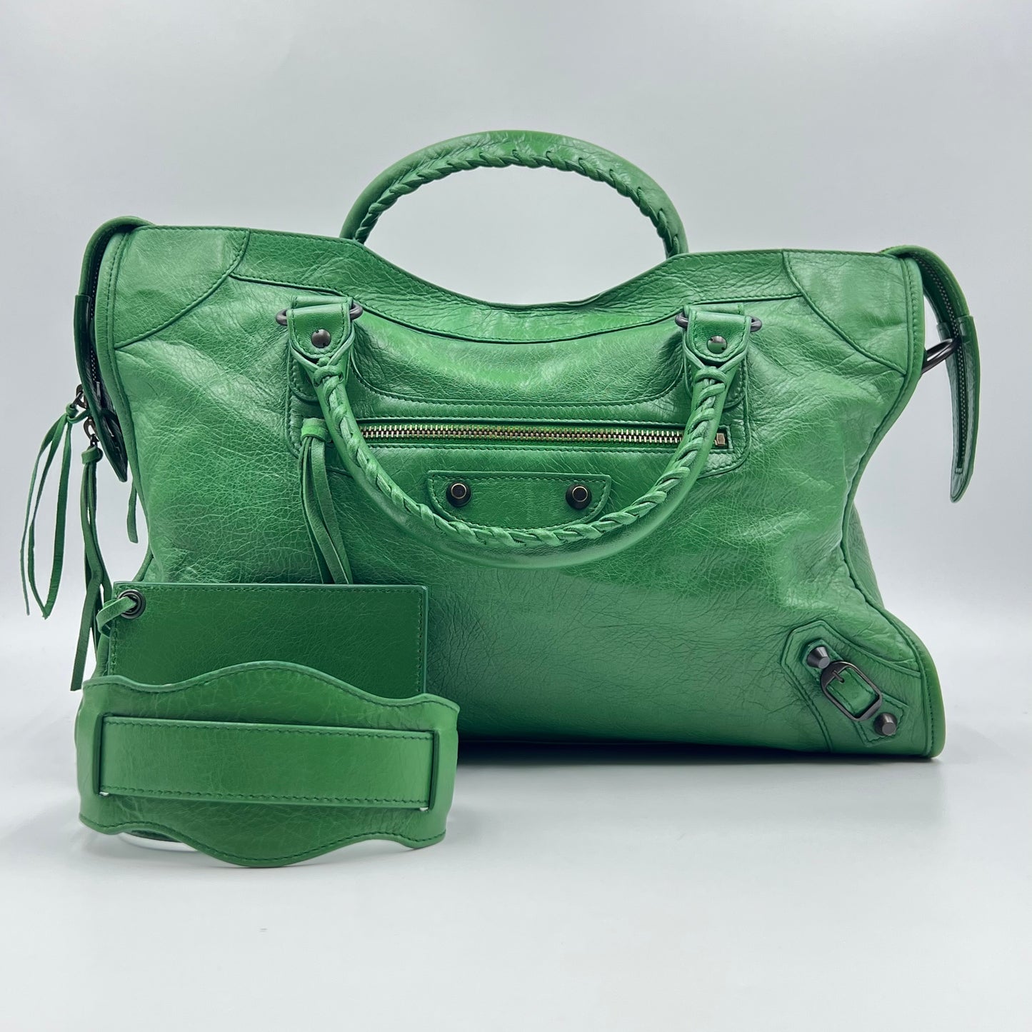 Leather Motorcycle City Bag Medium Green
