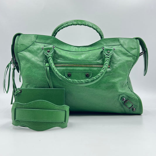 Leather Motorcycle City Bag Medium Green