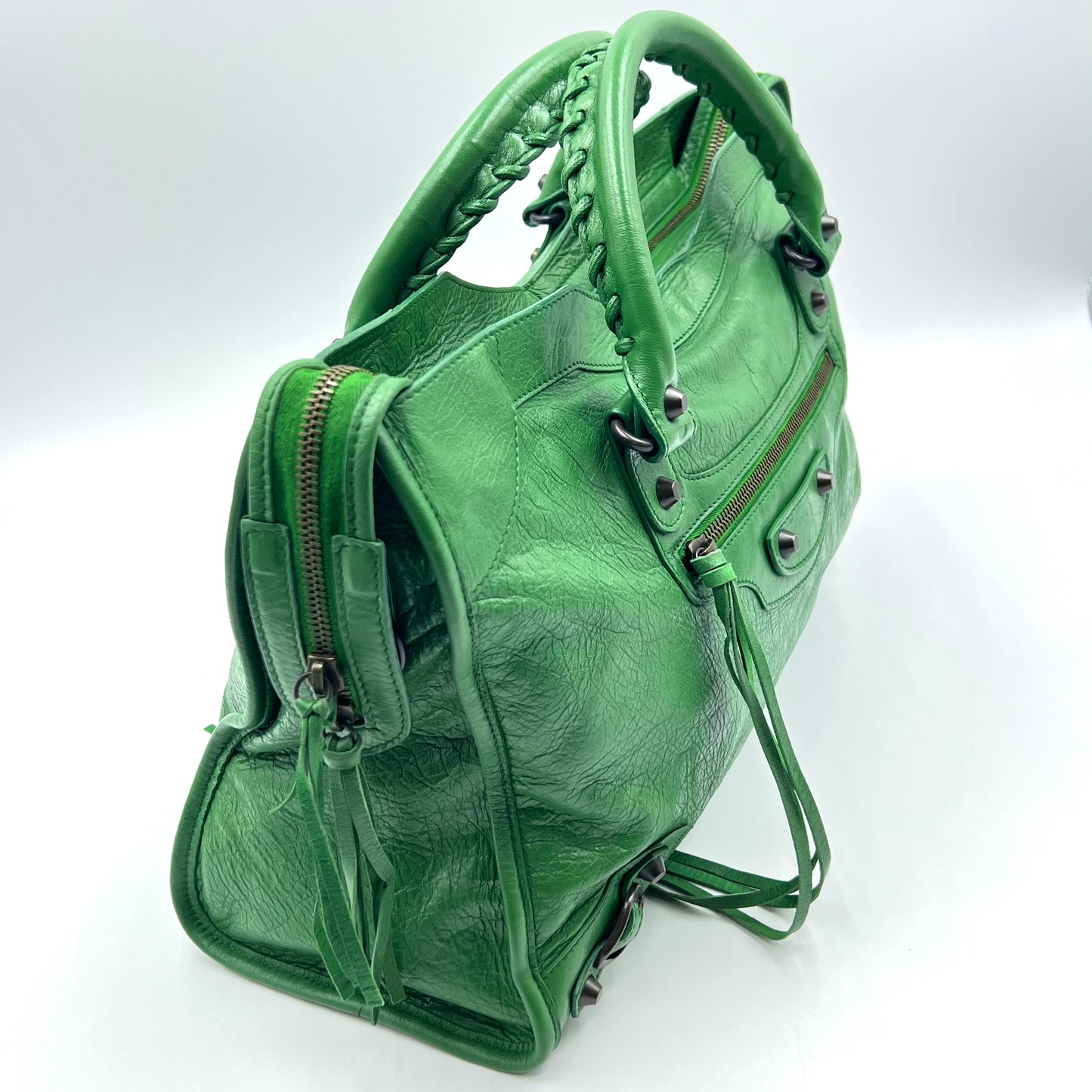 Leather Motorcycle City Bag Medium Green