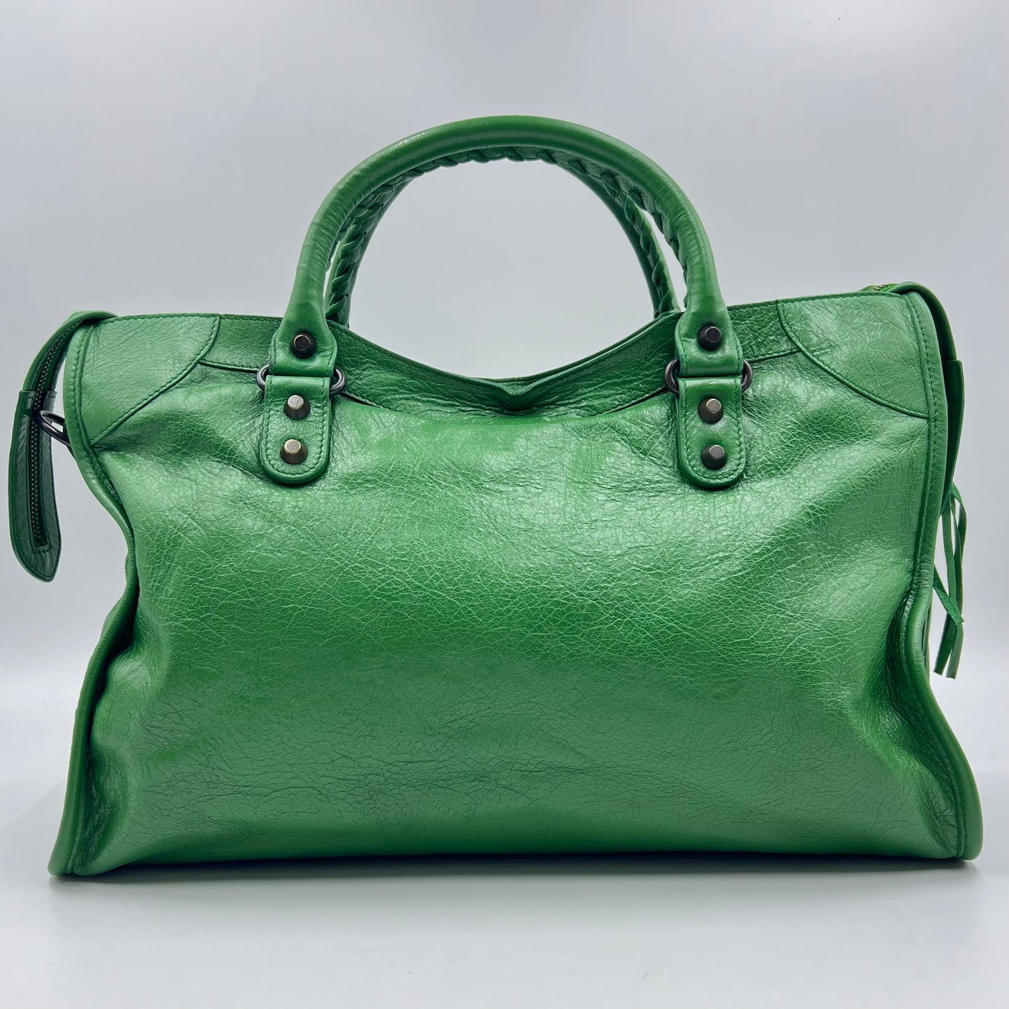 Leather Motorcycle City Bag Medium Green