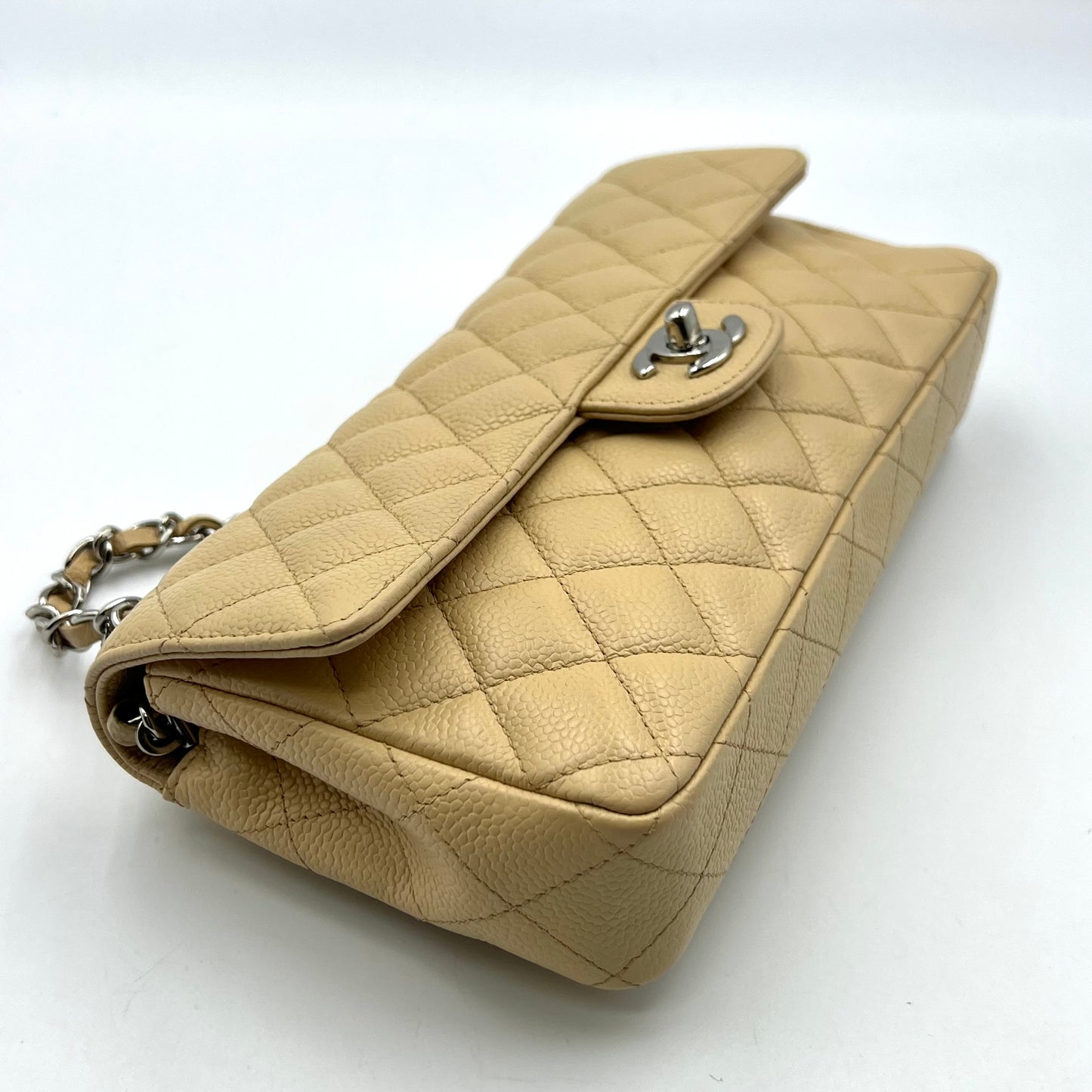 Caviar Quilted East West Flap Beige Clair