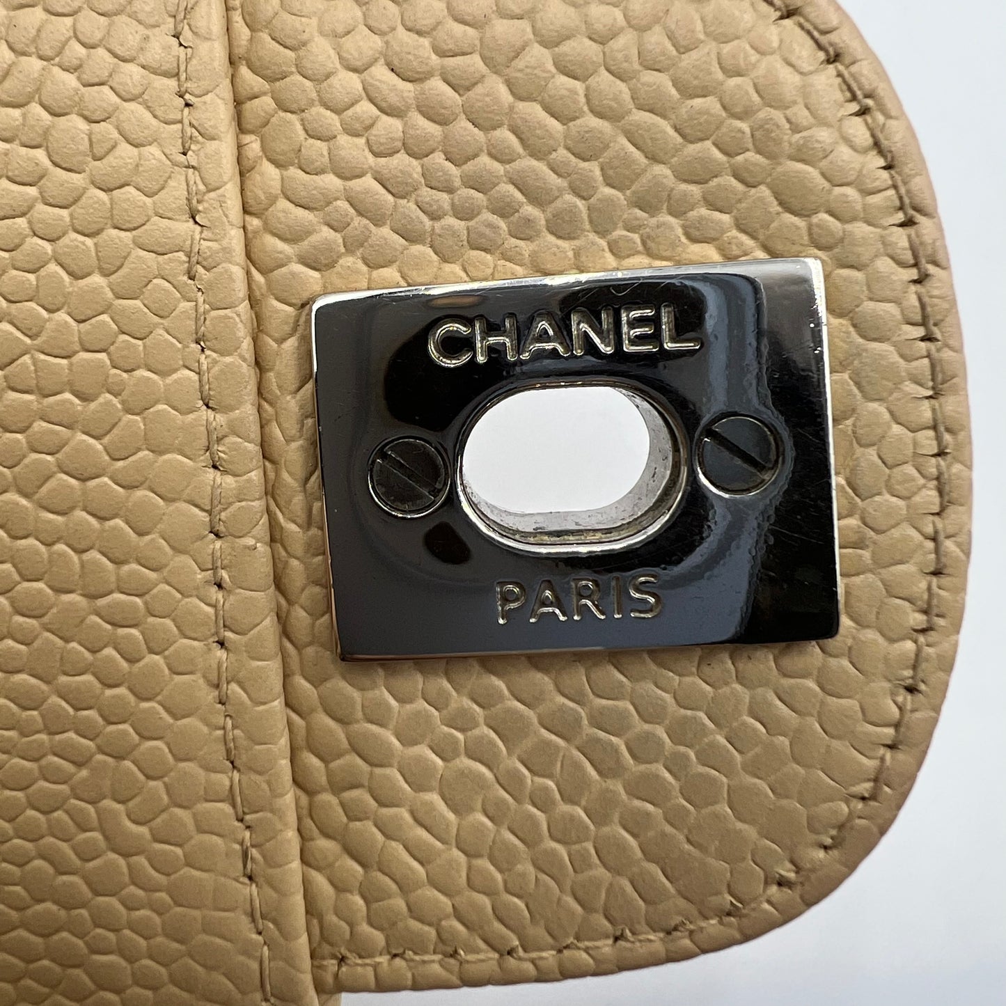 Caviar Quilted East West Flap Beige Clair