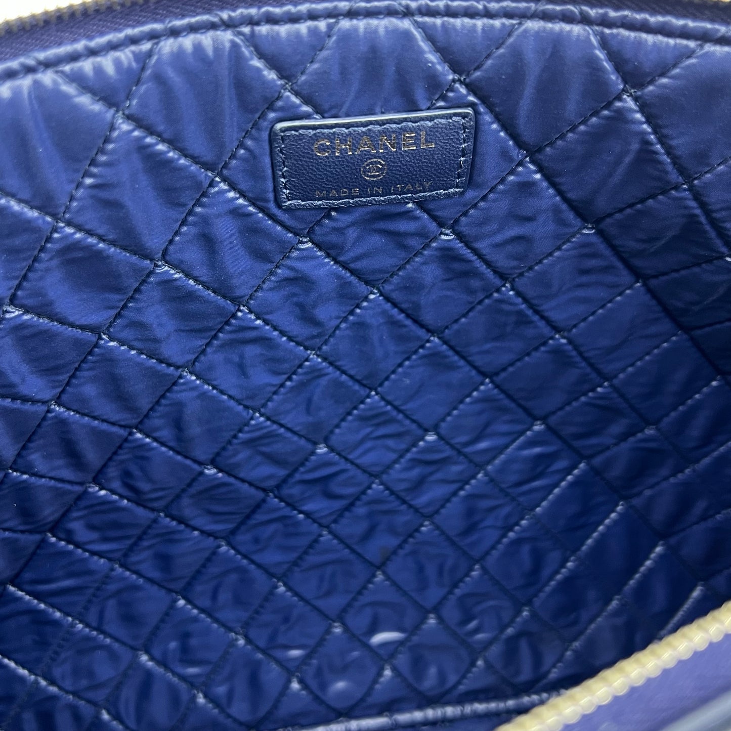 Blue Quilted Lambskin Leather Medium O-Case Zip Pouch