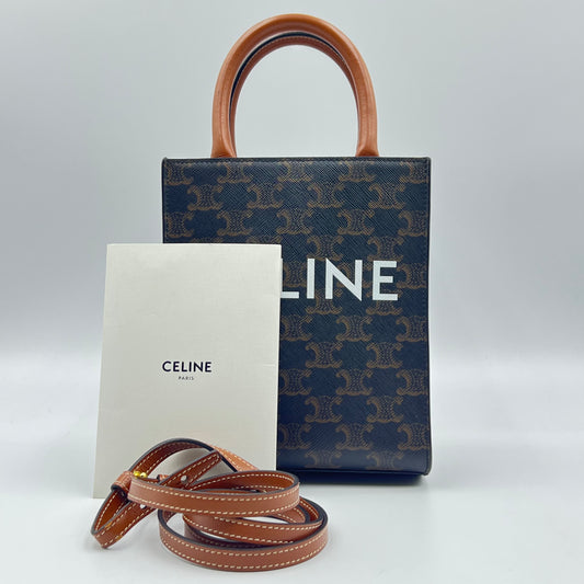 Black/Brown Triomphe Coated Canvas and Leather Mini Vertical Cabas Tote
