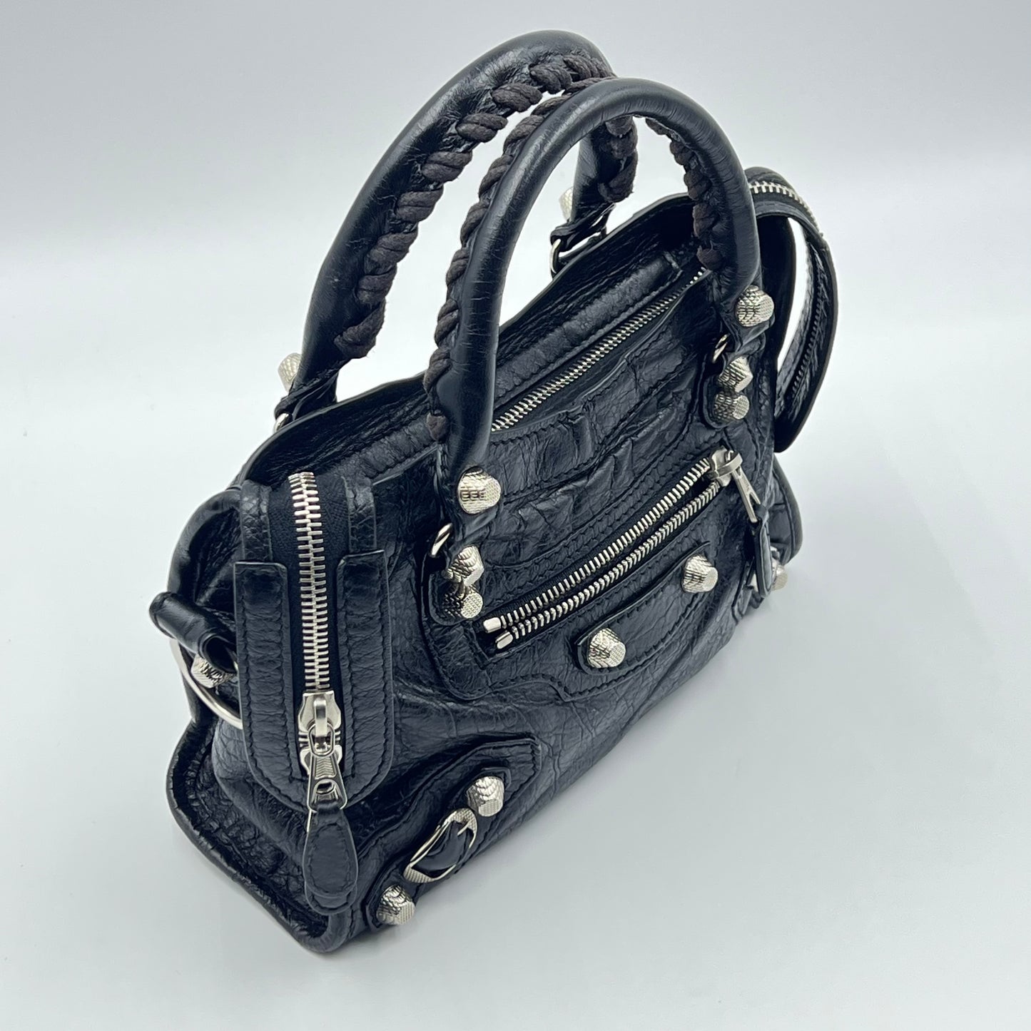 City Classic Studs Bag Leather Mini Black Silver Hardware