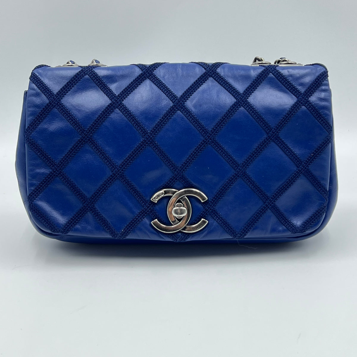 Chanel Iridescent Calfskin Diamond Embellished Medium Single Flap Blue