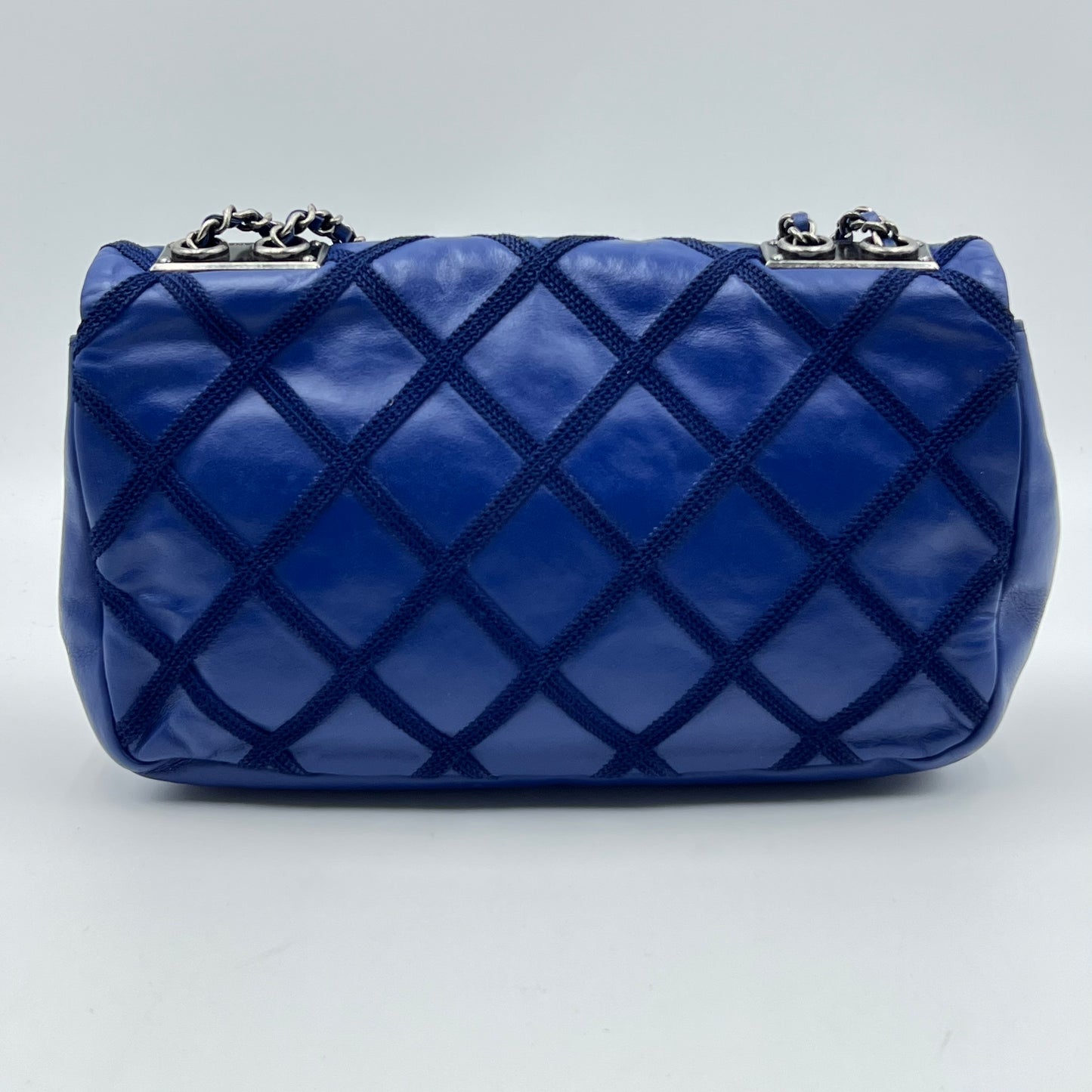Iridescent Calfskin Diamond Embellished Medium Single Flap Blue