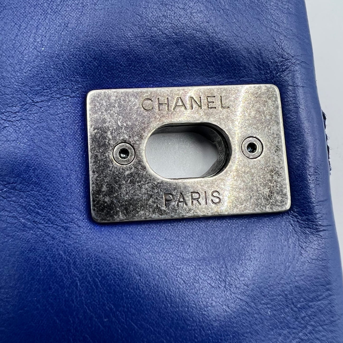 Iridescent Calfskin Diamond Embellished Medium Single Flap Blue