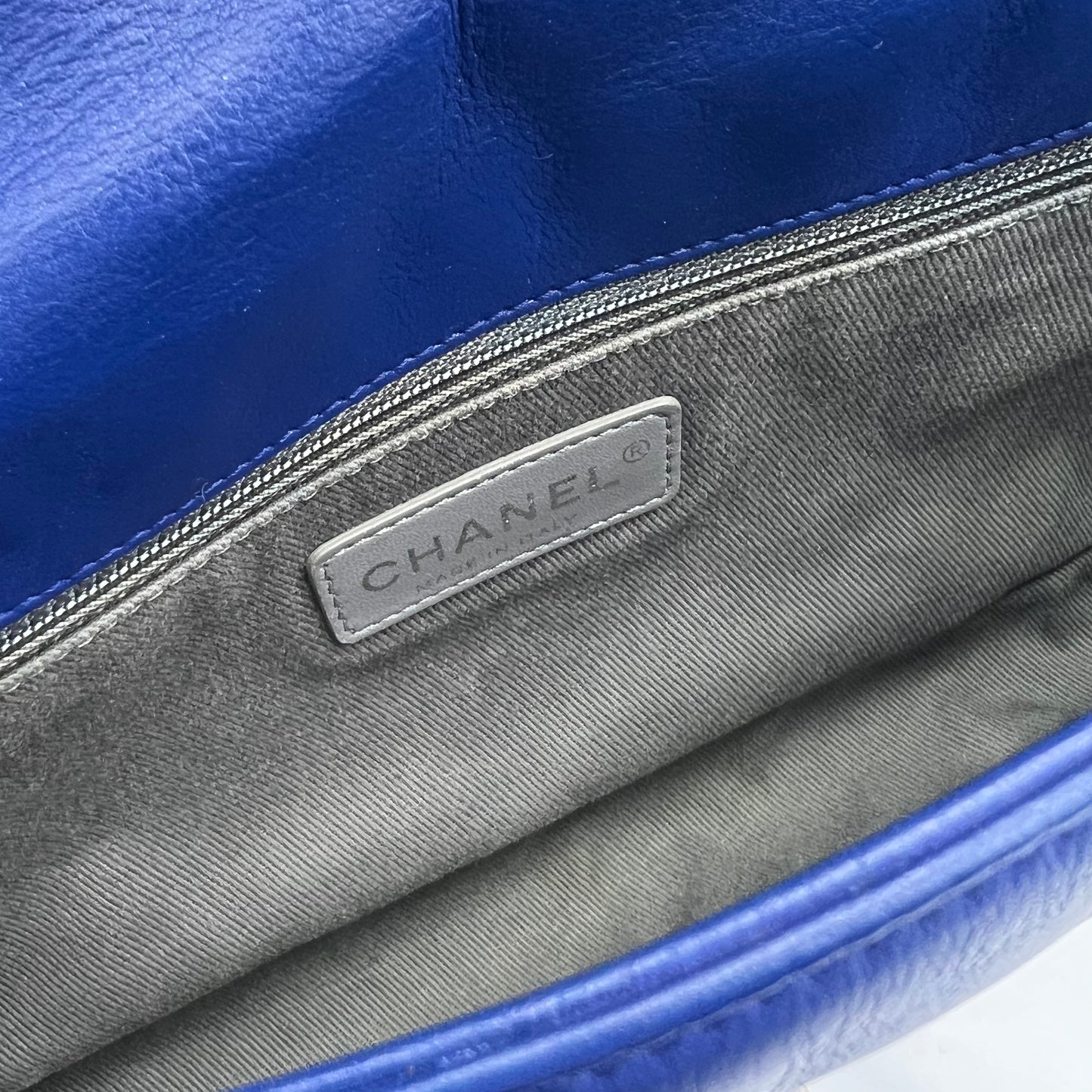 Iridescent Calfskin Diamond Embellished Medium Single Flap Blue