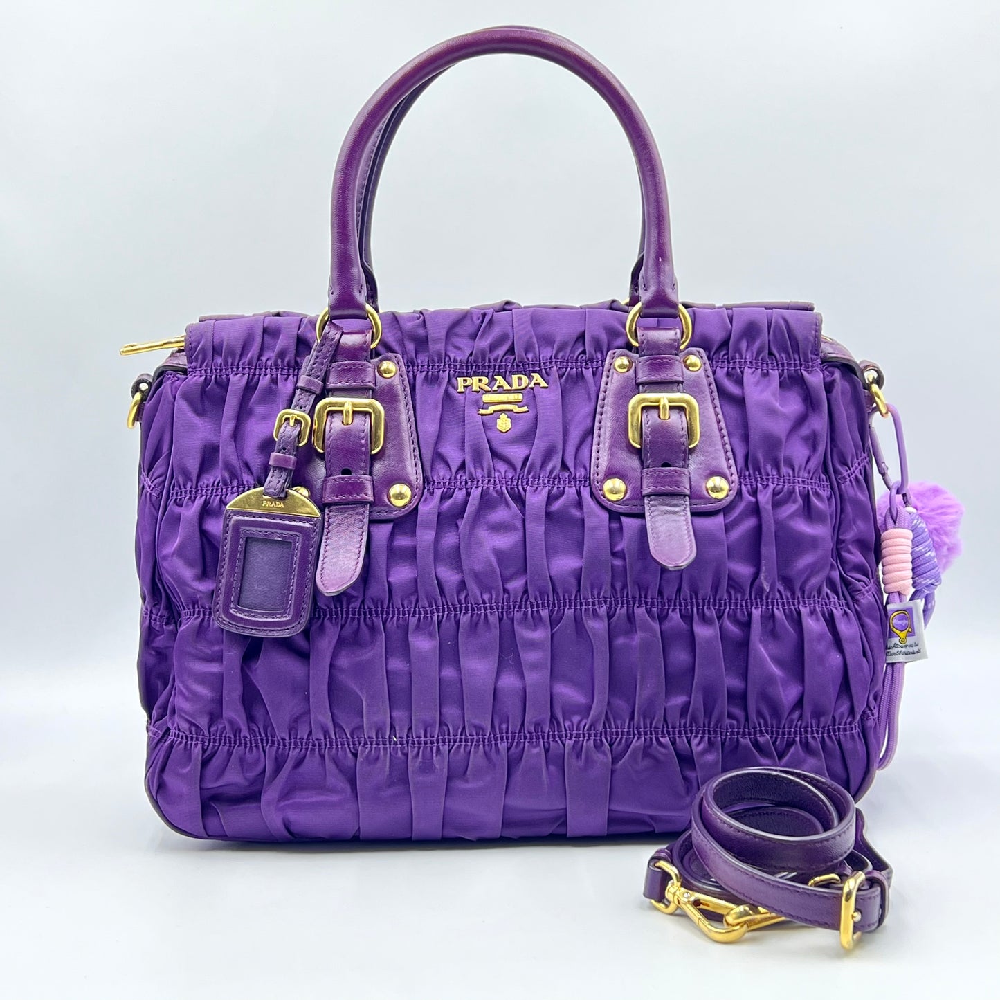 Purple Nylon and Leather Gaufre Tote