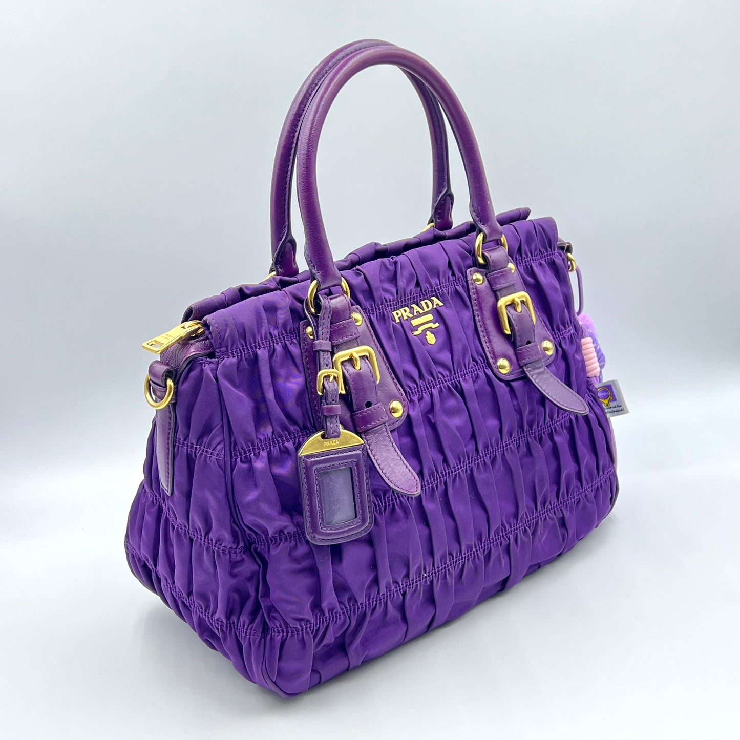 Purple Nylon and Leather Gaufre Tote