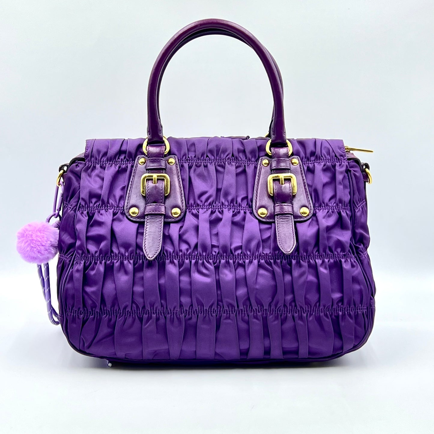 Purple Nylon and Leather Gaufre Tote