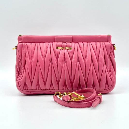 Nappa Matelasse Shoulder Clutch Pink