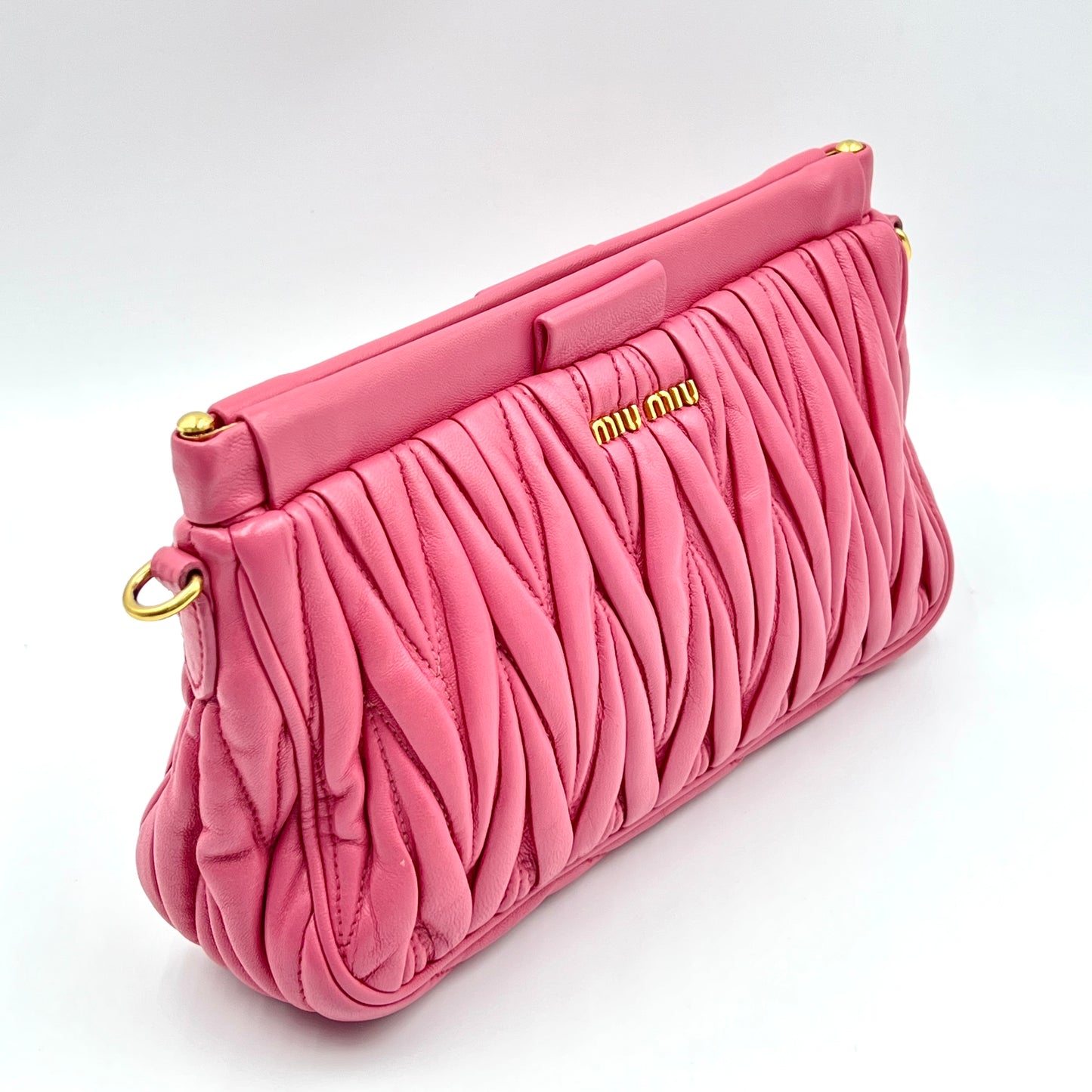 Nappa Matelasse Shoulder Clutch Pink