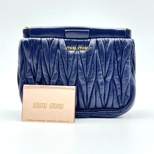 Matelasse Lambskin clutch bag Navy