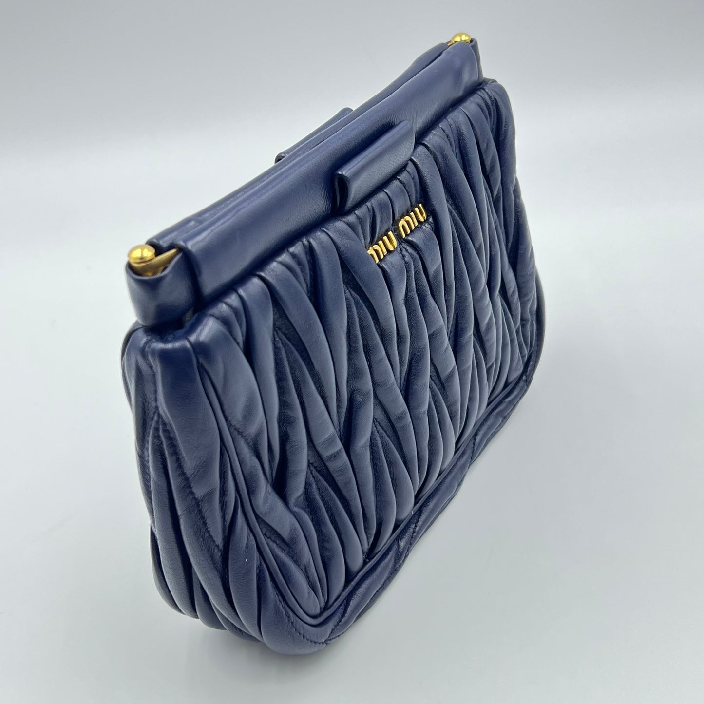 Matelasse Lambskin clutch bag Navy