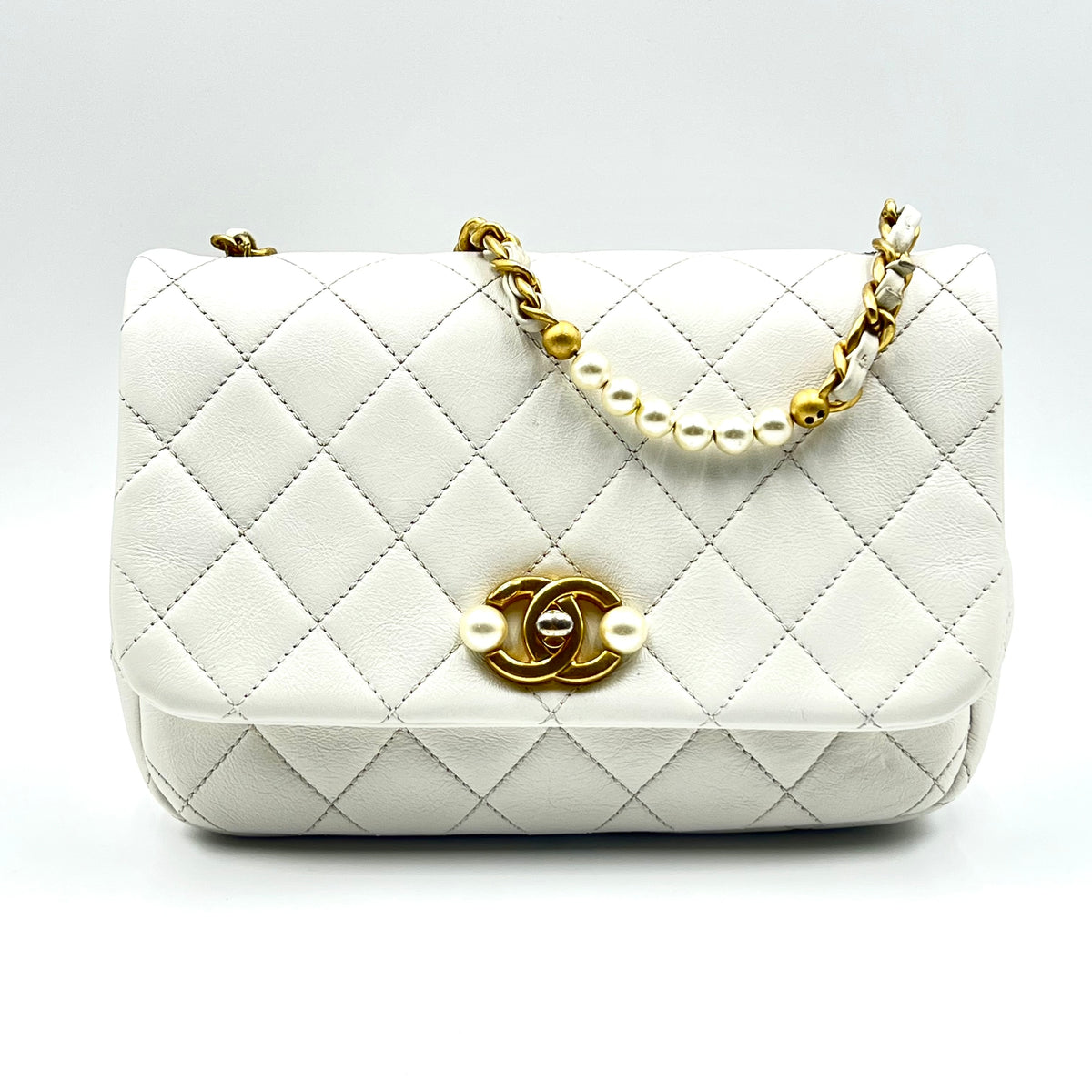 Mini Pearl Chain White Calfskin Leather Shoulder Bag Year 2022 Mini Pearl Chain White Calfskin Leather Shoulder Bag Year 2022, view 1 of 8