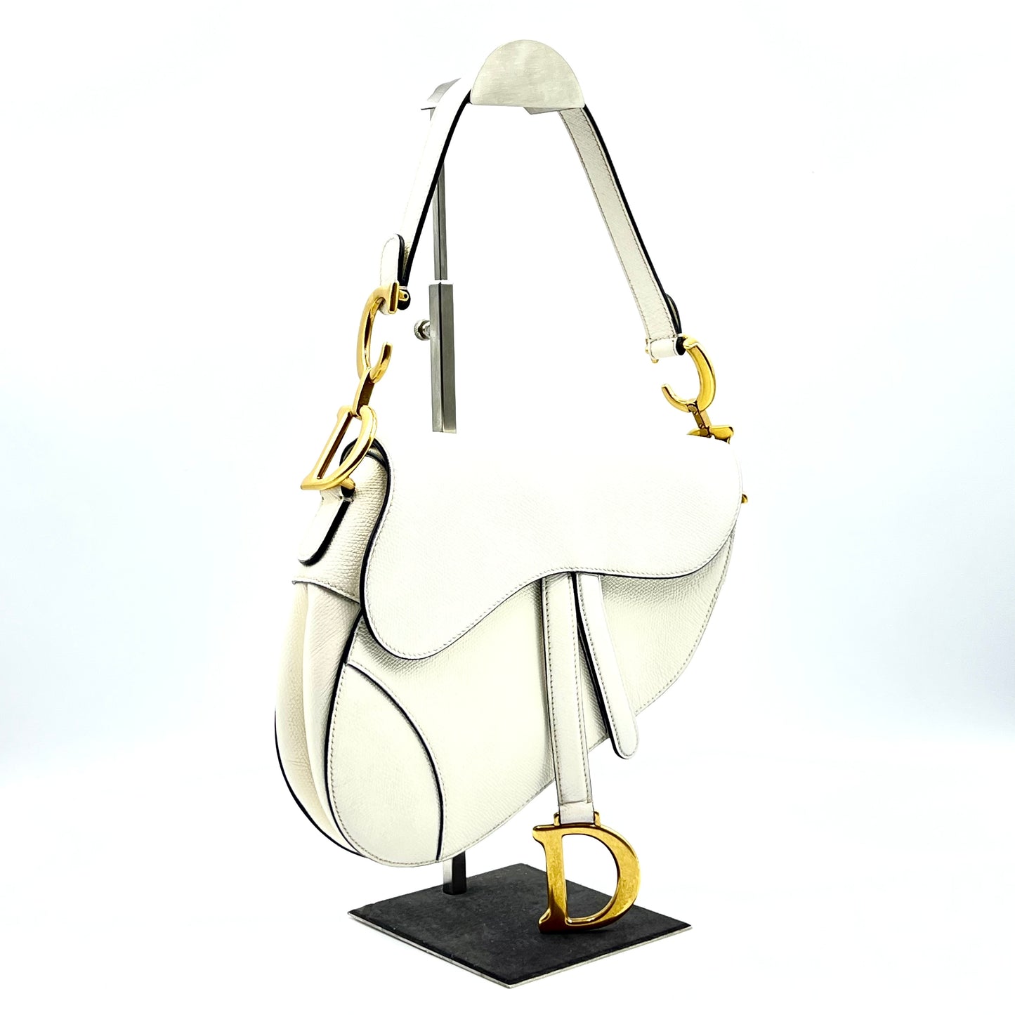 Grained Calfskin Saddle Bag White Medium