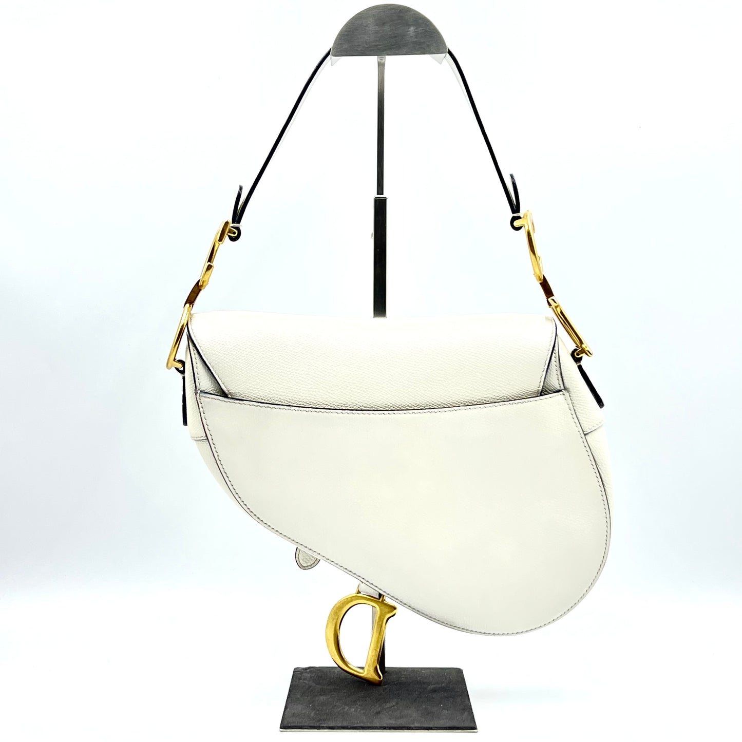 Grained Calfskin Saddle Bag White Medium