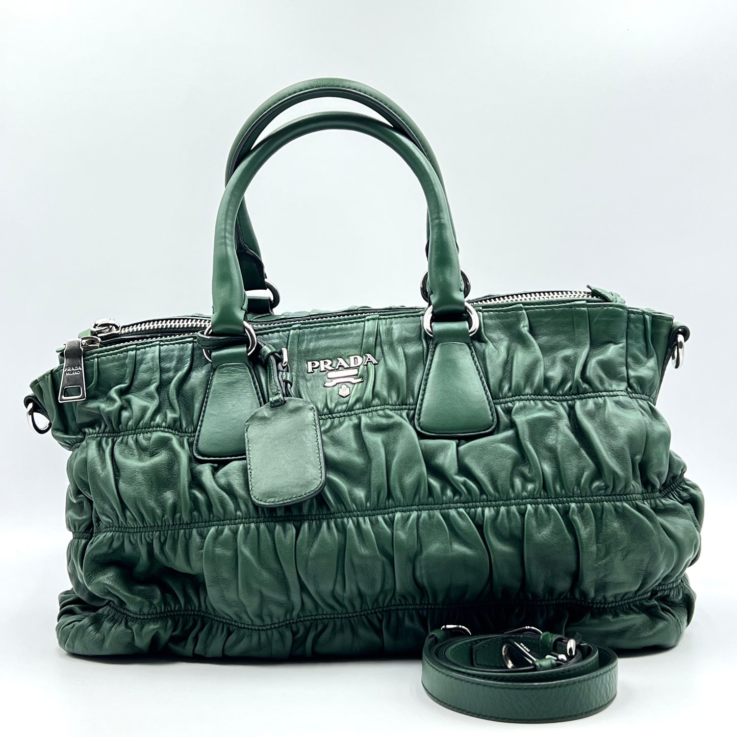 Nappa Gaufre Double Zip Tote Green