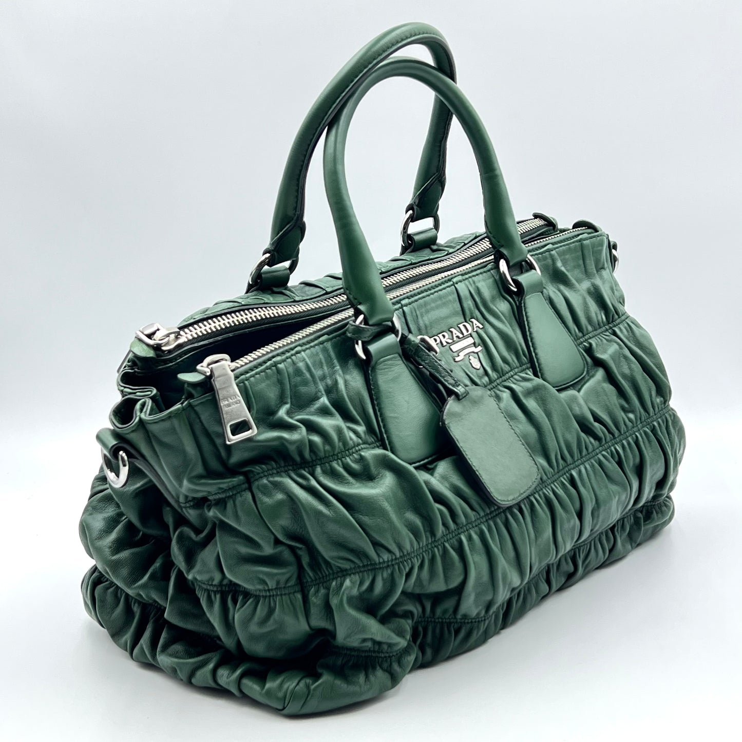 Nappa Gaufre Double Zip Tote Green