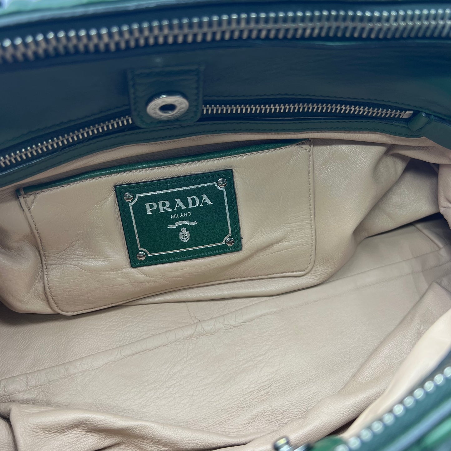 Nappa Gaufre Double Zip Tote Green