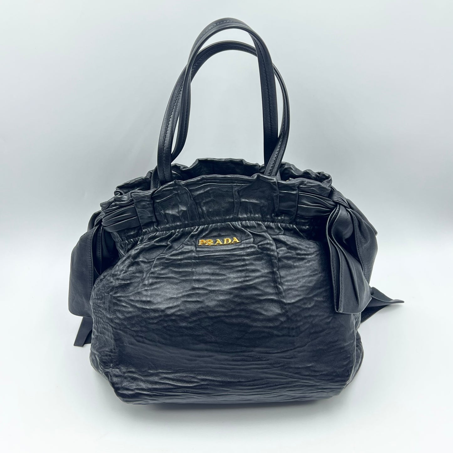 Black Bow Lambskin Leather Satchel Tote