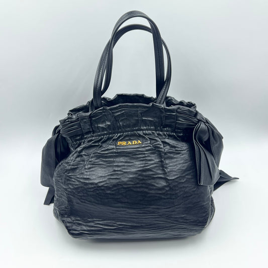 Black Bow Lambskin Leather Satchel Tote