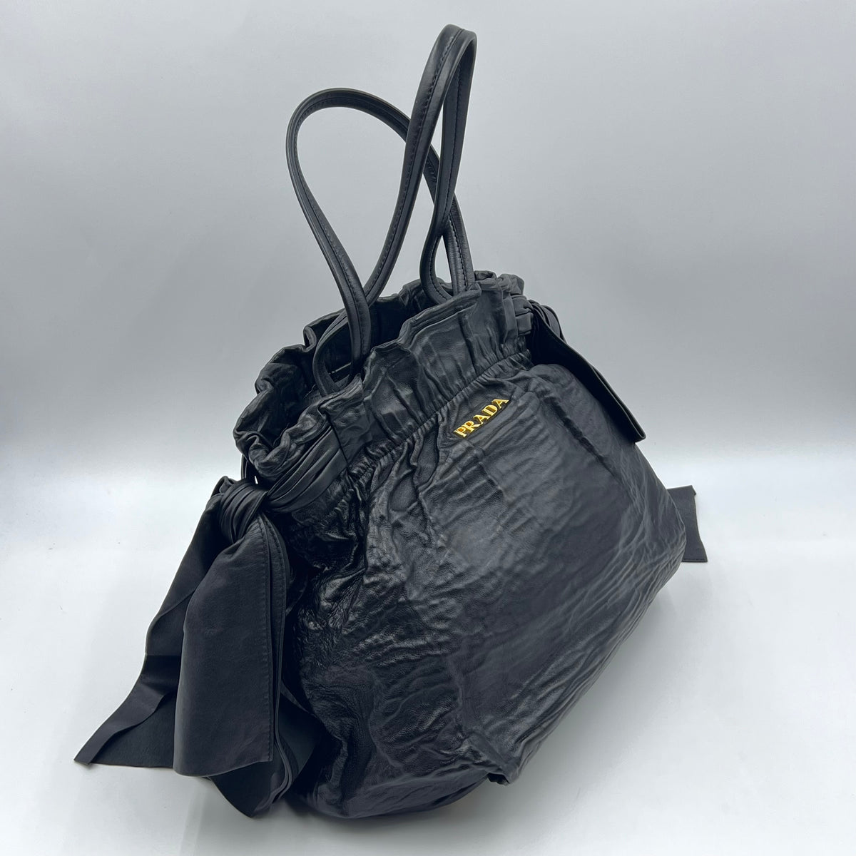 Prada Black Bow Lambskin Leather Satchel Tote — view 7 of 8 Black Bow Lambskin Leather Satchel Tote, view 7 of 8