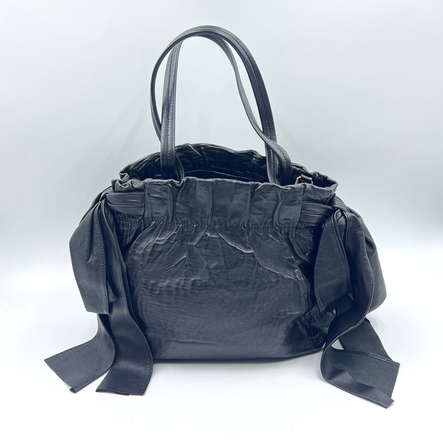 Black Bow Lambskin Leather Satchel Tote