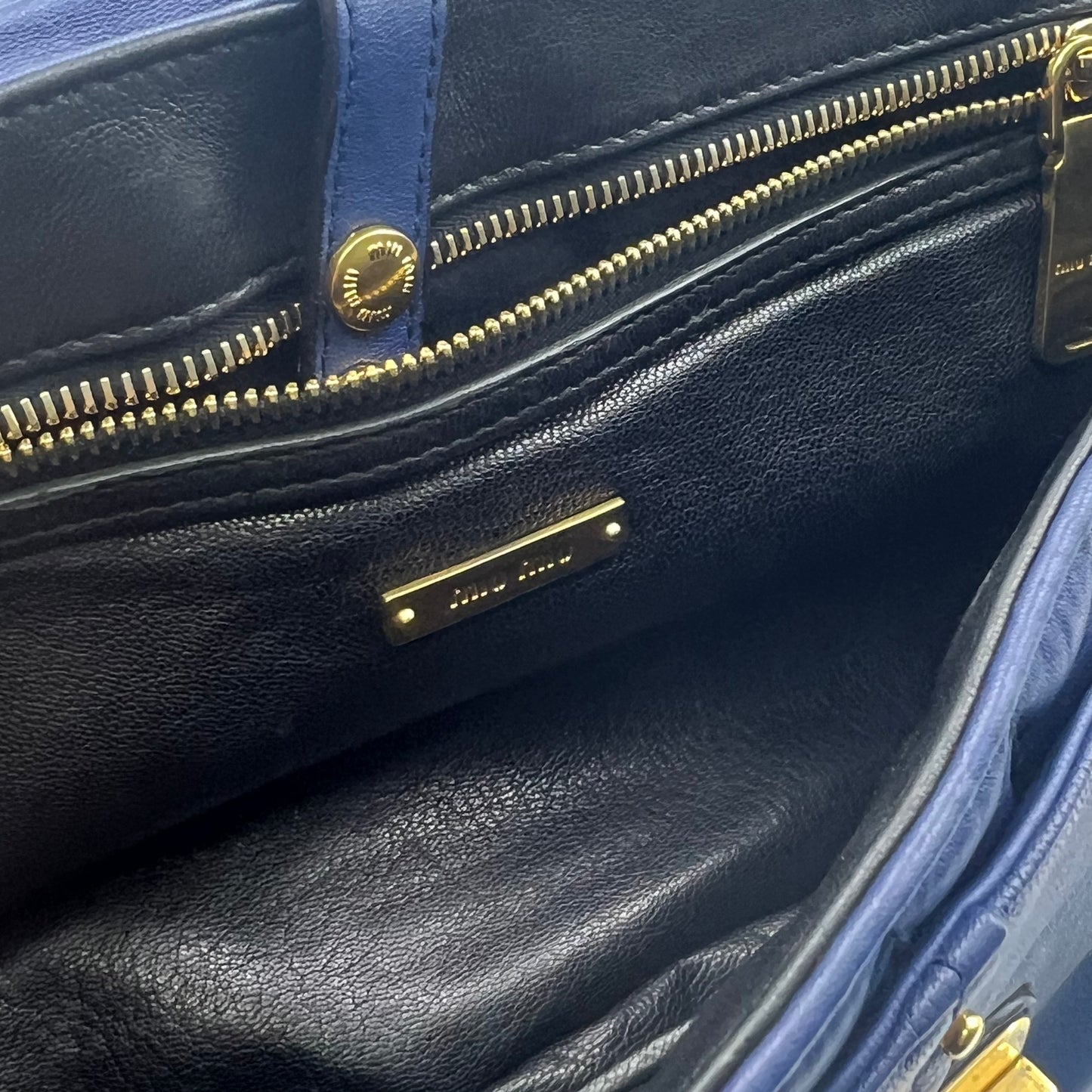 Nappa Biker Shoulder Bag in Blue Black Matelassé Leather Purse Handbag