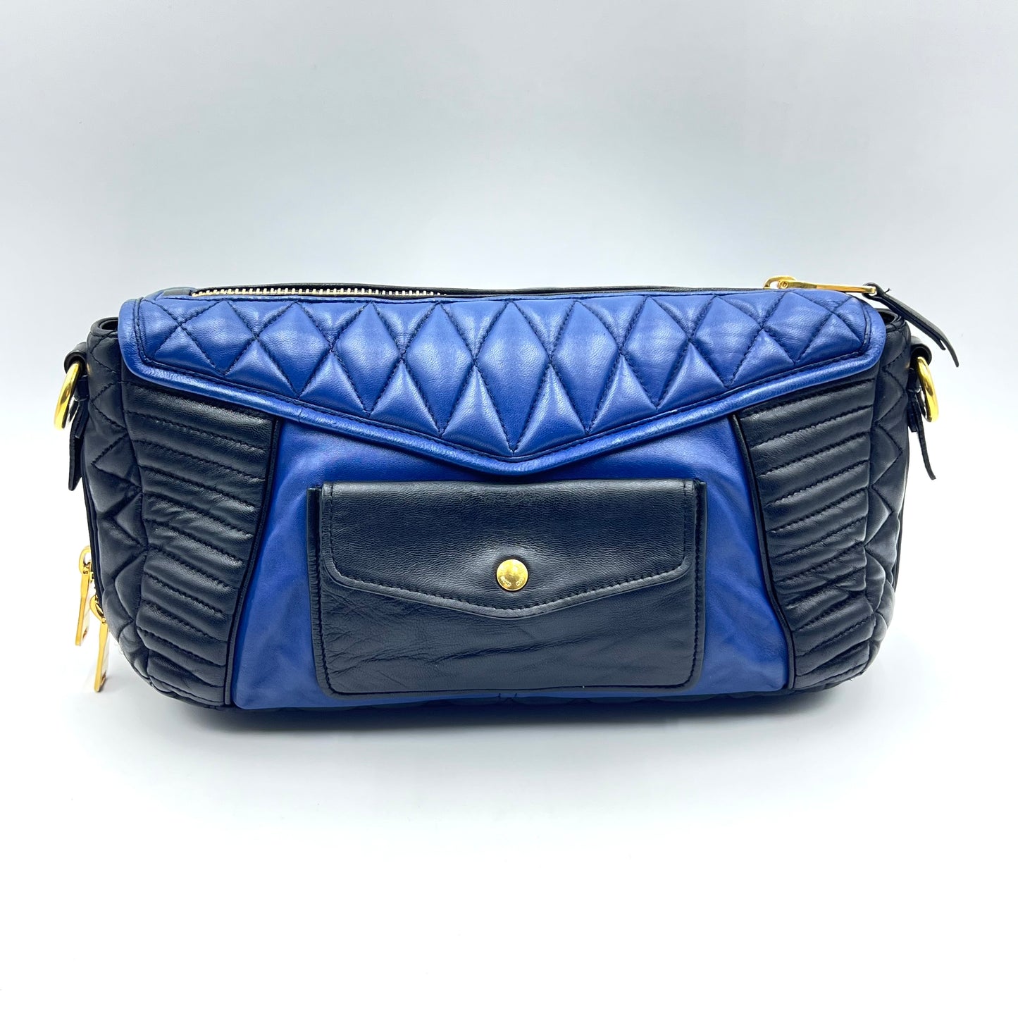 Nappa Biker Shoulder Bag in Blue Black Matelassé Leather Purse Handbag