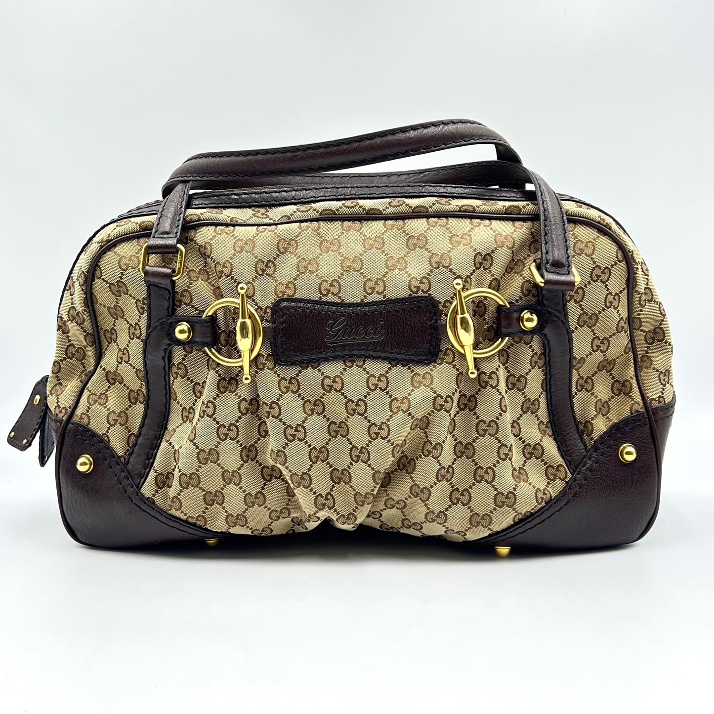 Gucci Beige/Brown GG Canvas and Leather Jockey Boston Bag
