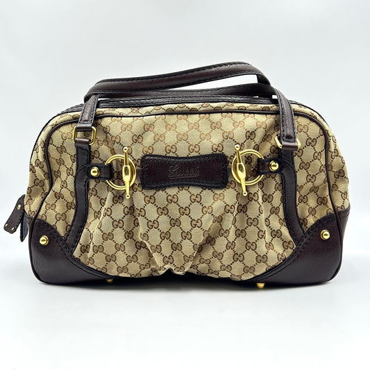 Gucci Beige/Brown GG Canvas and Leather Jockey Boston Bag