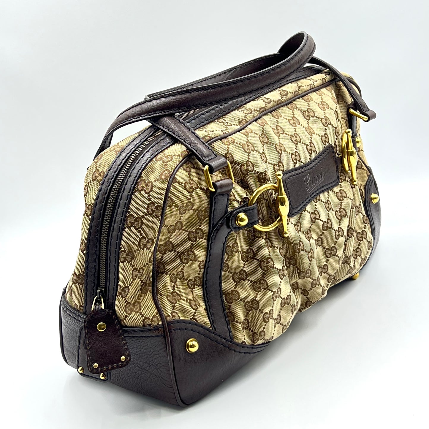 Gucci Beige/Brown GG Canvas and Leather Jockey Boston Bag