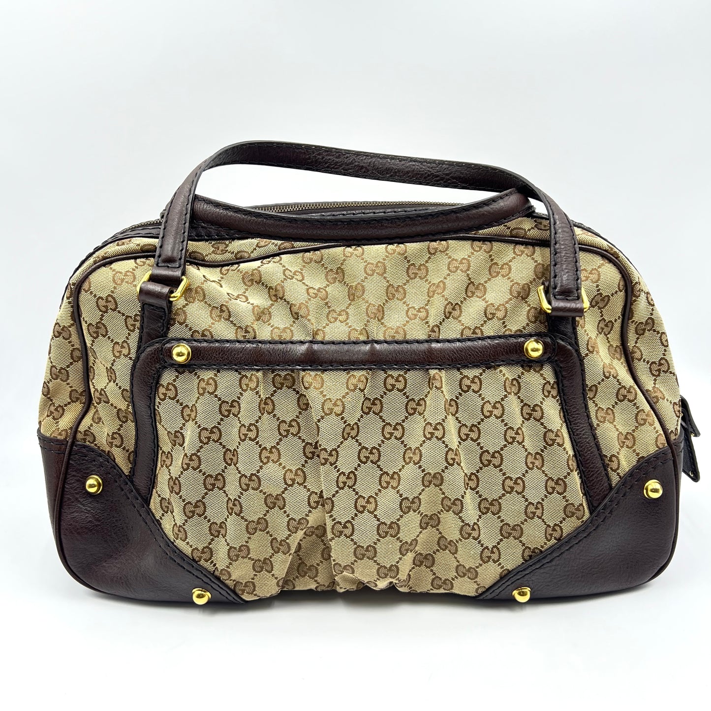 Gucci Beige/Brown GG Canvas and Leather Jockey Boston Bag