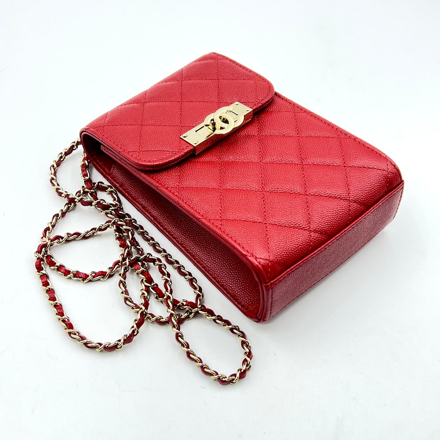 Phone Holder Crossbody Bag Quilted Caviar Red