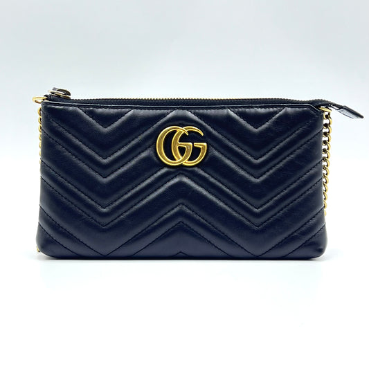 Black Quilted Leather Marmont Chain Crossbody Bag