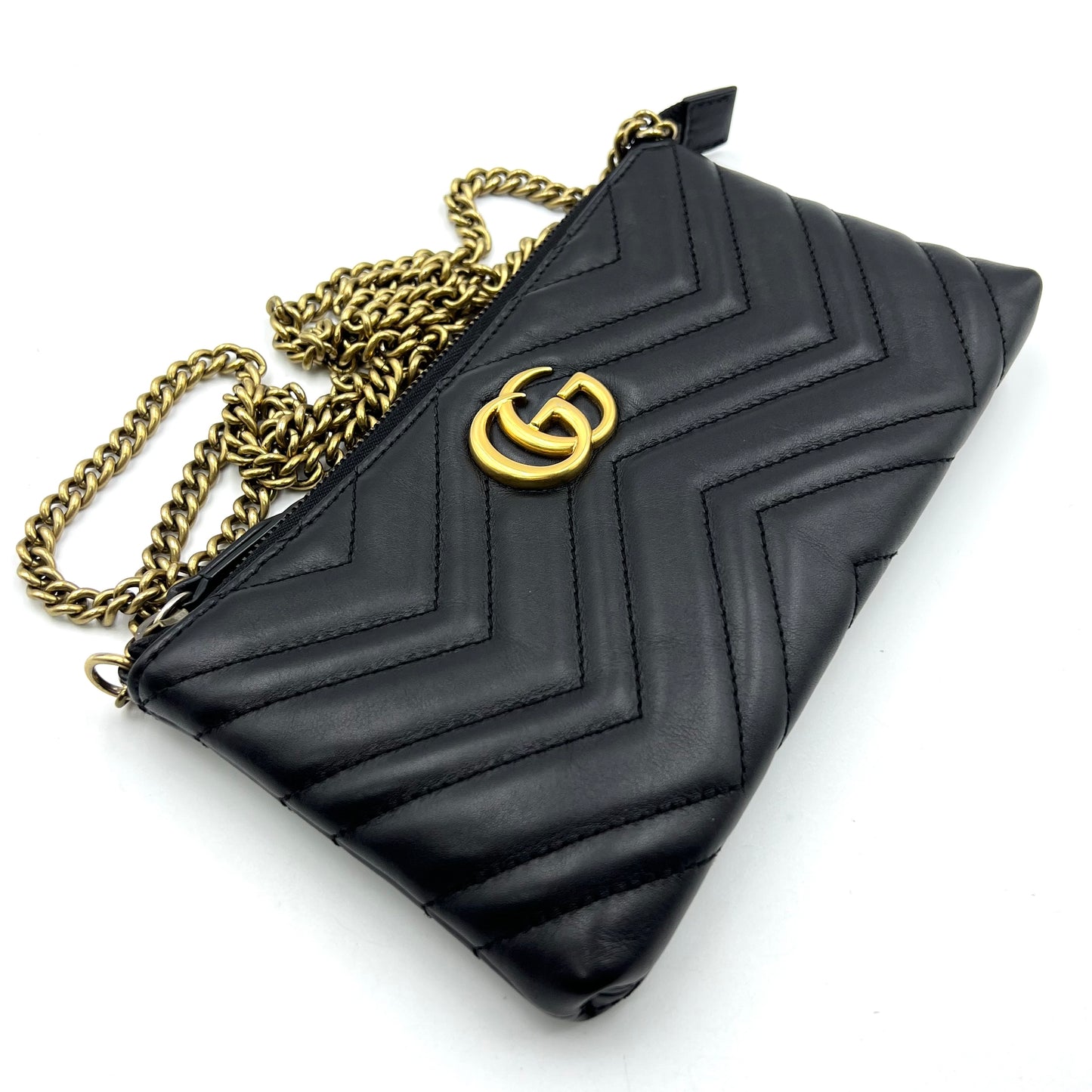 Black Quilted Leather Marmont Chain Crossbody Bag