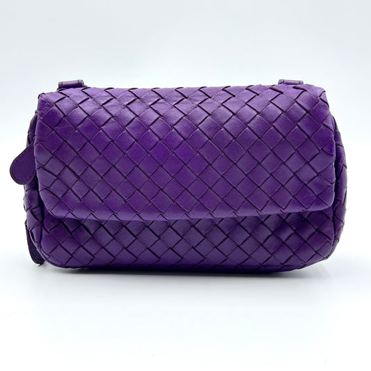 Purple Intrecciato Leather Mini Crossbody Bag