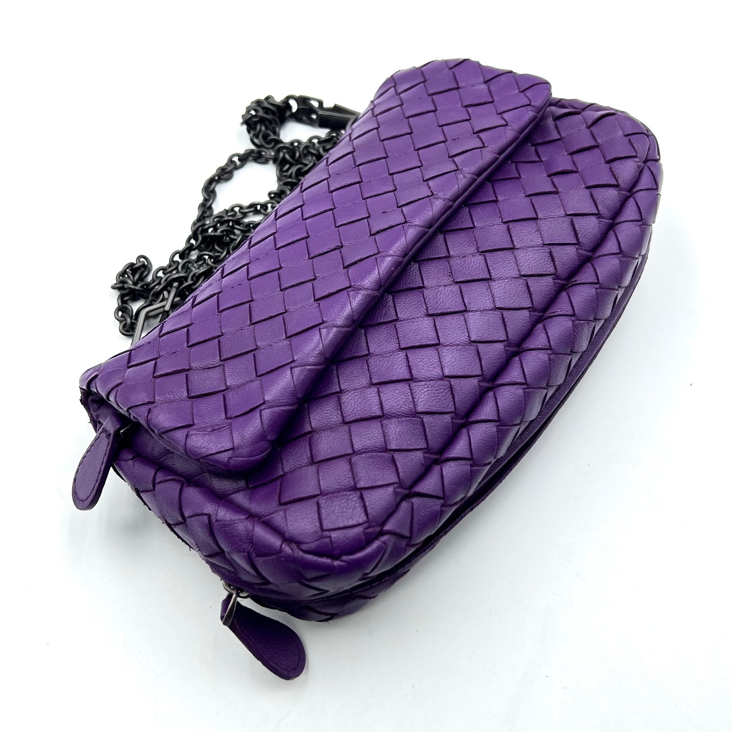 Purple Intrecciato Leather Mini Crossbody Bag