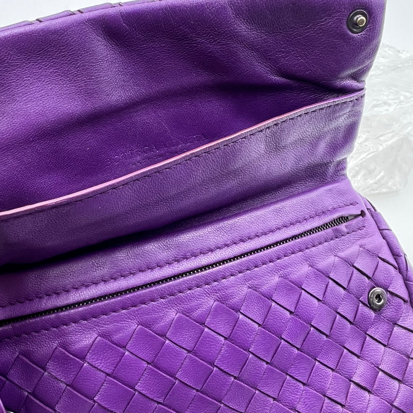Purple Intrecciato Leather Mini Crossbody Bag