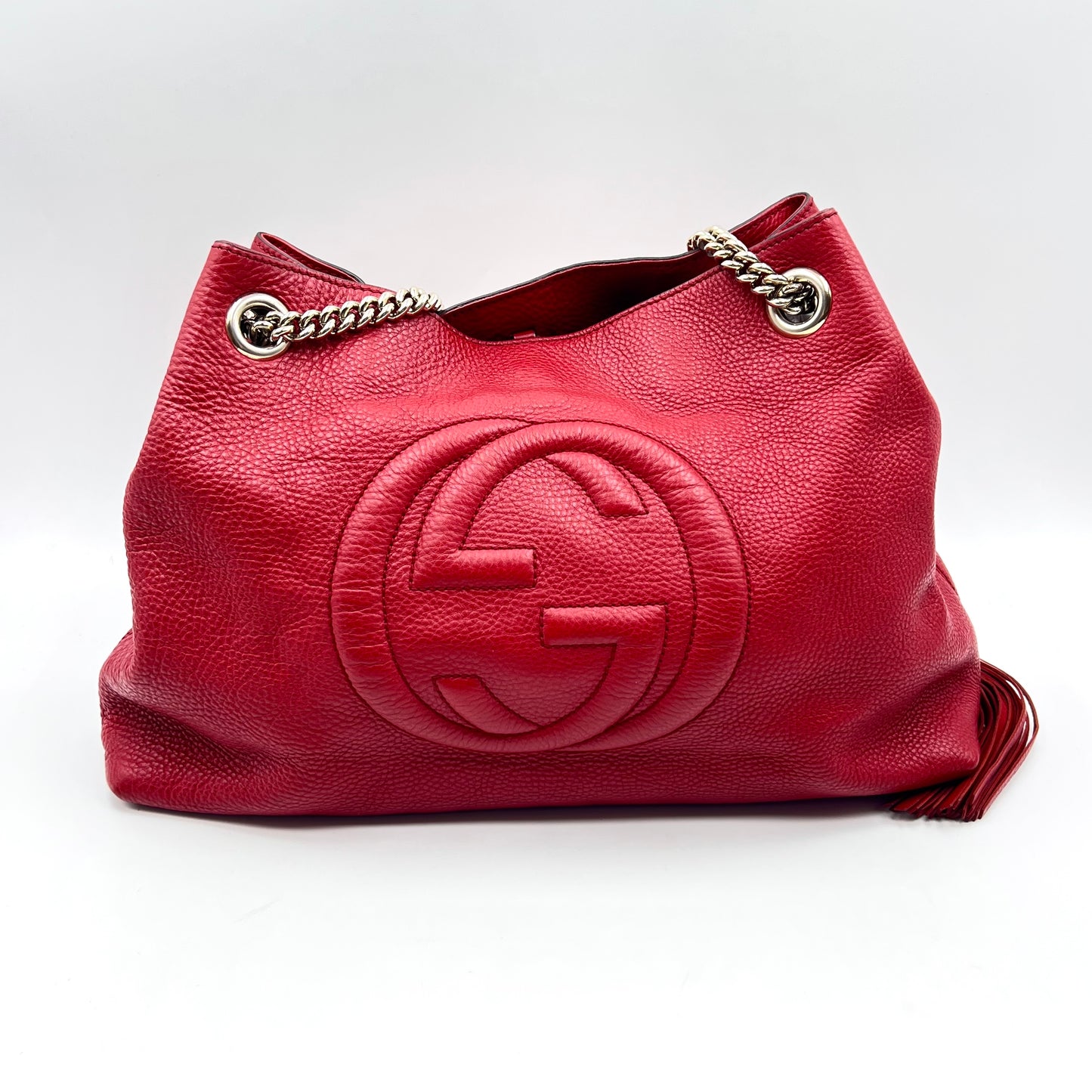 Red Pebbled Leather Soho Chain Tote Bag