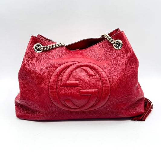 Red Pebbled Leather Soho Chain Tote Bag