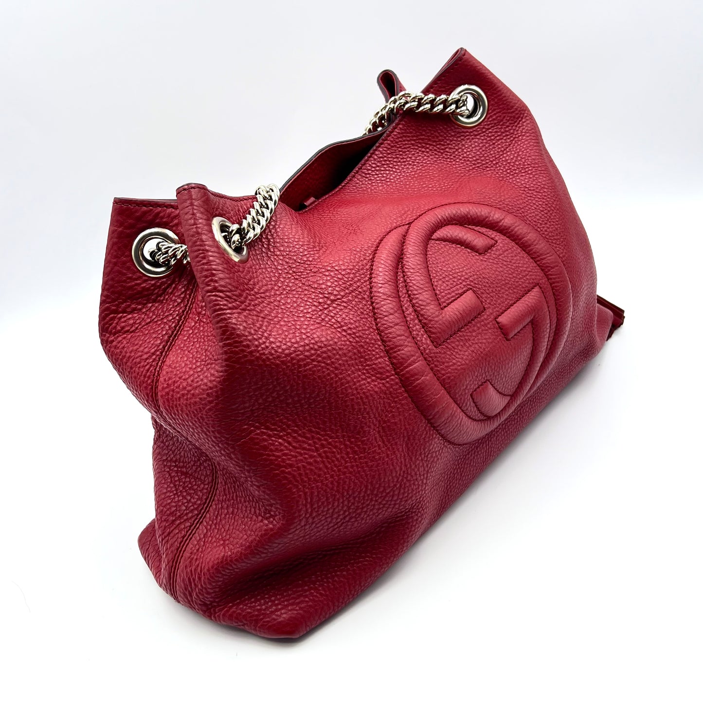 Red Pebbled Leather Soho Chain Tote Bag